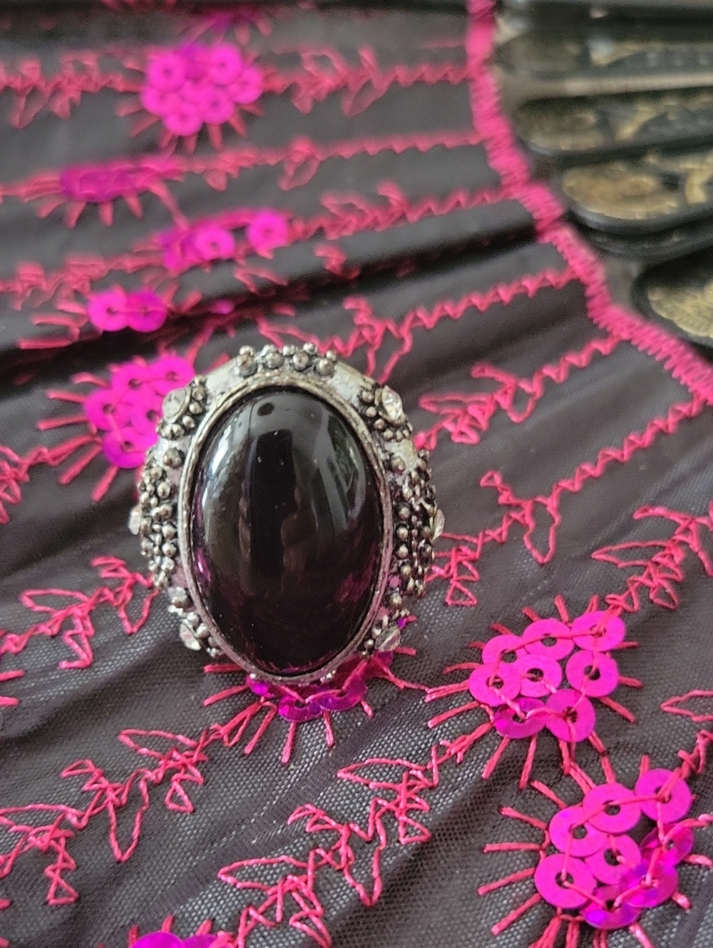 Black Onyx Oval Statement Ring - Women Jewelry Size 9